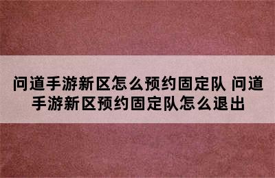 问道手游新区怎么预约固定队 问道手游新区预约固定队怎么退出